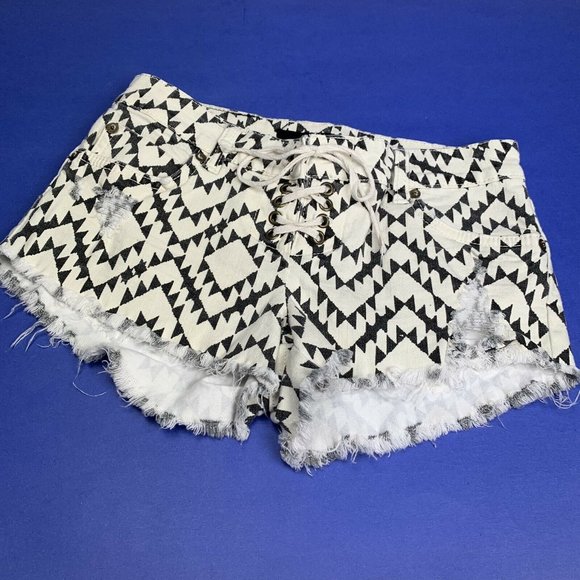 Billabong Lite Hearted Shorts size 25 Lace Up Front Distressed Frayed Aztec - Picture 1 of 7